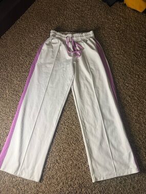 Daily Practice White Purple Stripe Wide Leg Track Pants Athleisure Lounge Size S